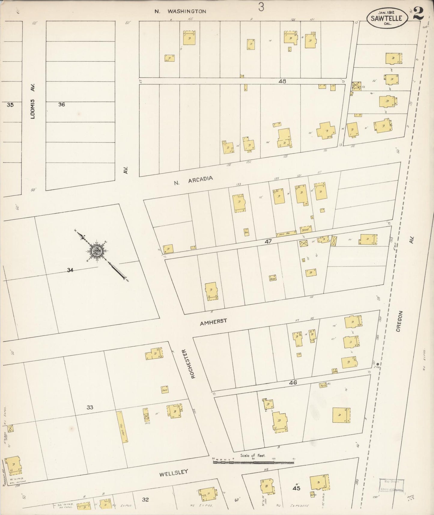 Sanborn Fire Insurance Map from Sawtelle, Los Angeles County, California (1912), Sheet #0002 - Complete Map Set gallery image, historic Sanborn map, vintage wall art, California California