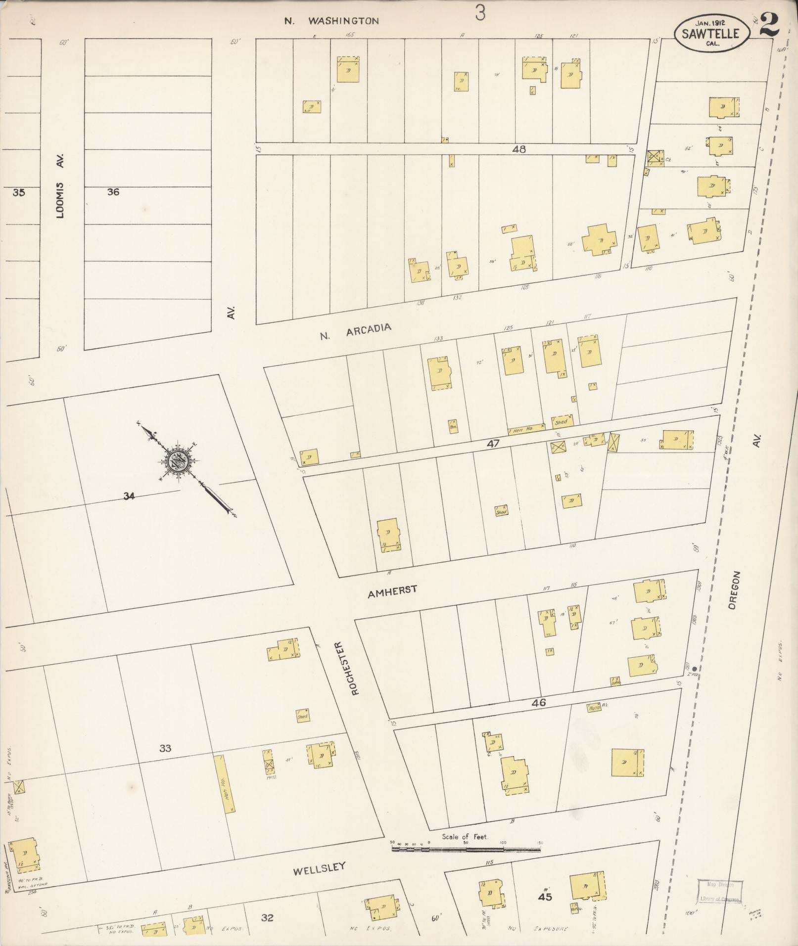 Sanborn Fire Insurance Map from Sawtelle, Los Angeles County, California (1912), Sheet #0002 - Complete Map Set gallery image, historic Sanborn map, vintage wall art, California California