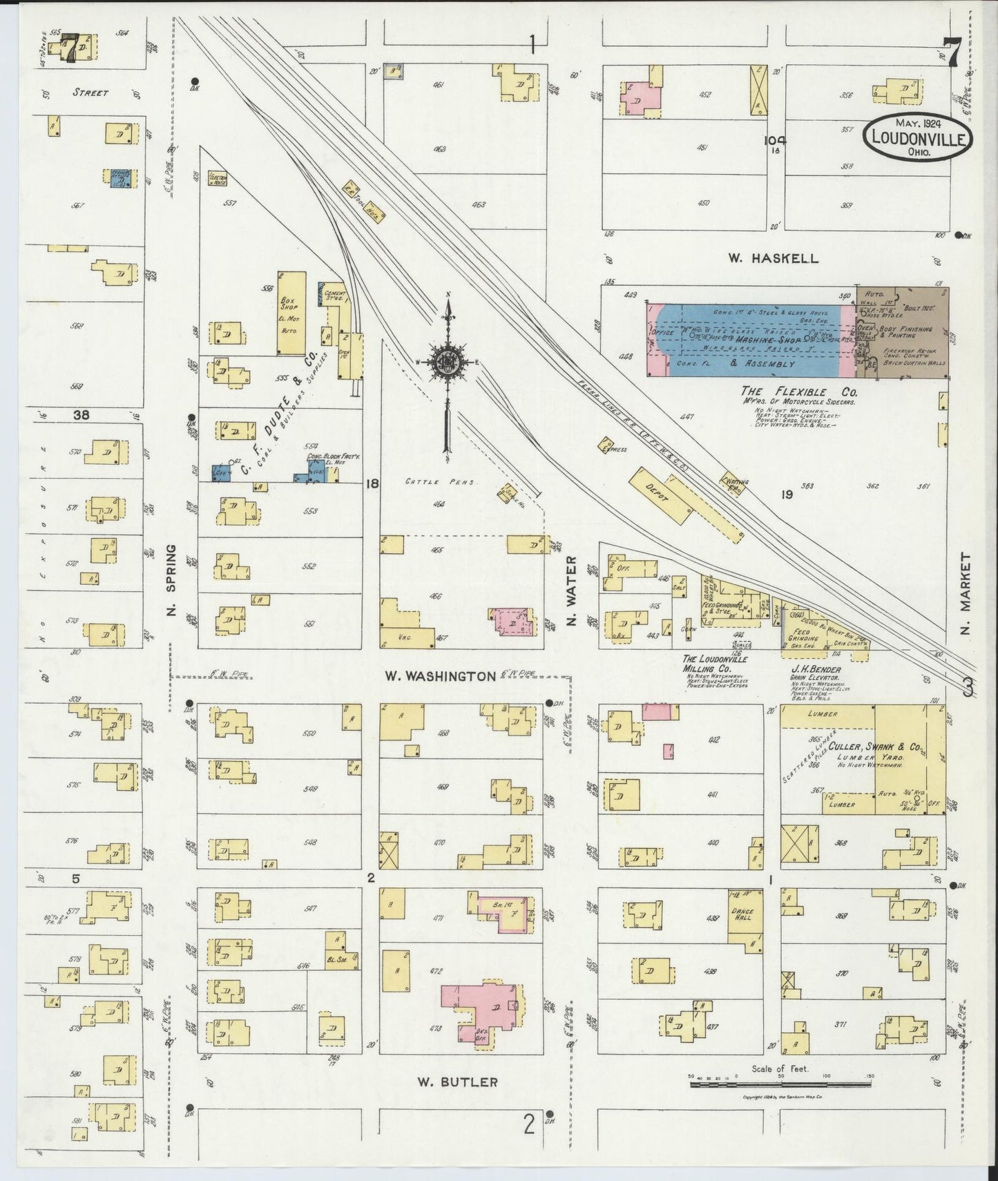 Sanborn Fire Insurance Map from Loudonville, Ashland County, Ohio (1924), Sheet #0007 - Historic Sanborn Fire Insurance Map Print, vintage old map wall art, antique decor, genealogy gift, Ohio Ohio map
