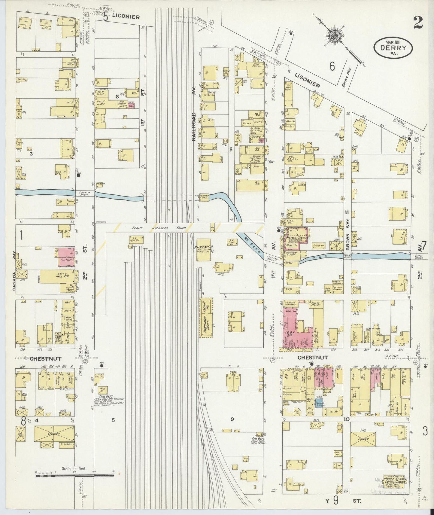 Sanborn Fire Insurance Map from Derry, Westmoreland County, Pennsylvania (1911), Sheet #0002 - Historic Sanborn Fire Insurance Map Print, vintage old map wall art, antique decor, genealogy gift, Pennsylvania Pennsylvania map