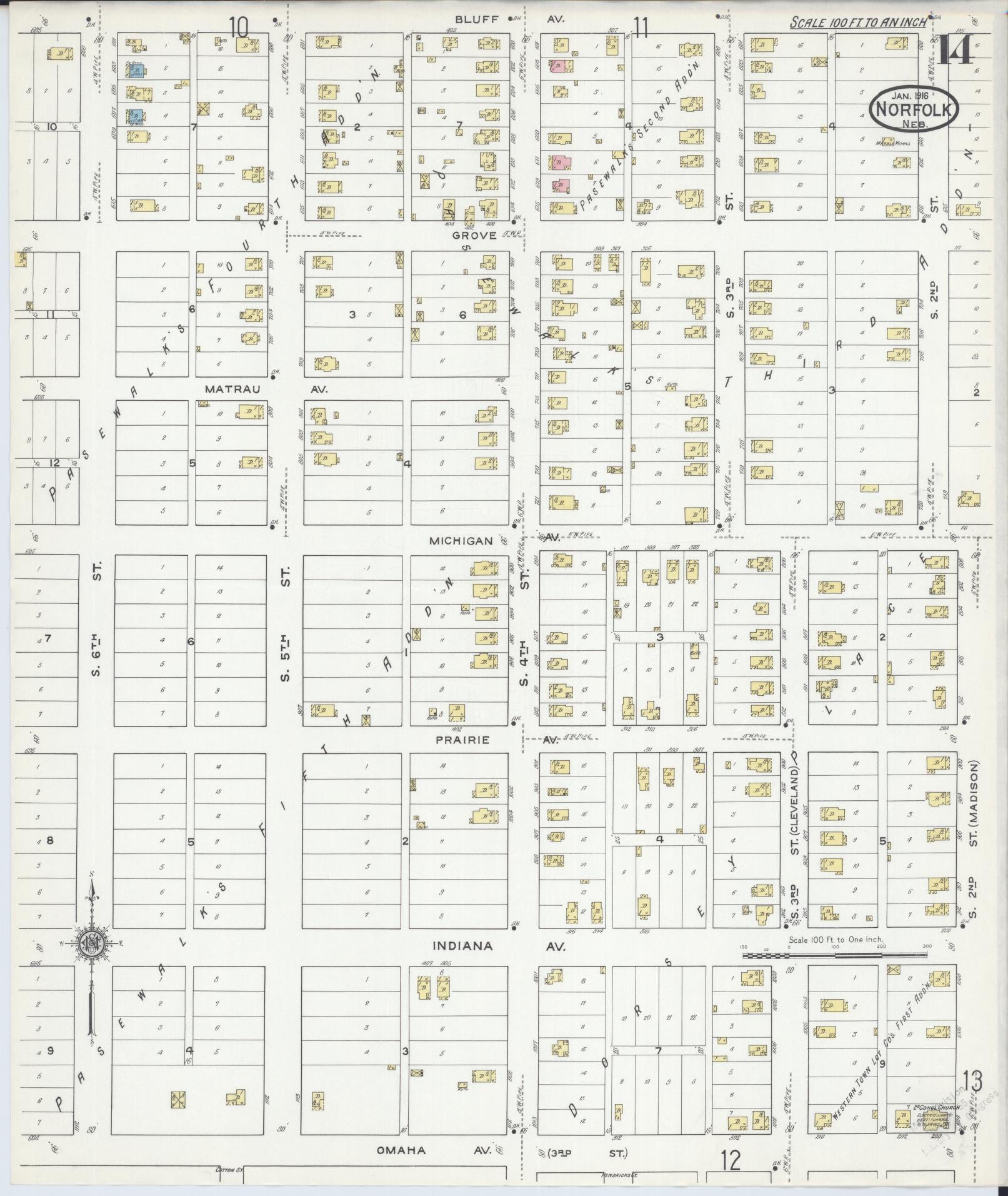 Sanborn Fire Insurance Map from Norfolk, Madison County, Nebraska (1916), Sheet #0014 - Complete Map Set gallery image, historic Sanborn map, vintage wall art, Nebraska Nebraska