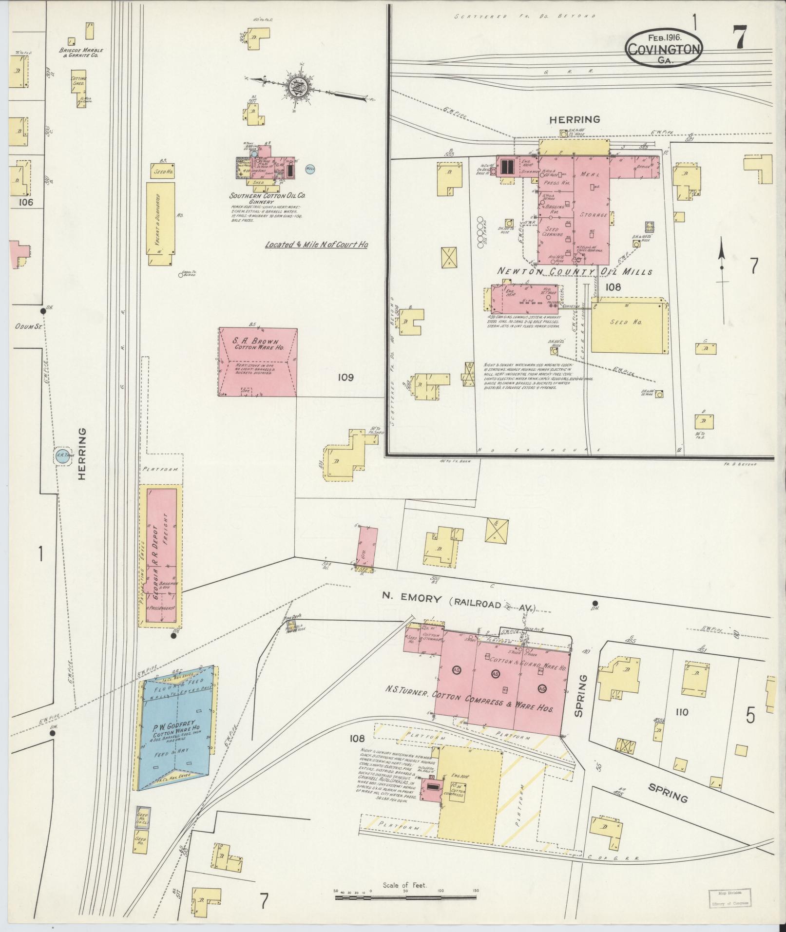 Sanborn Fire Insurance Map from Covington, Newton County, Georgia (1916), Sheet #0007 - Complete Map Set gallery image, historic Sanborn map, vintage wall art, Georgia Georgia