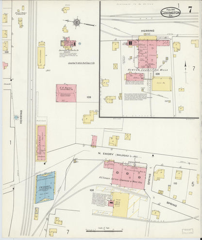 Sanborn Fire Insurance Map from Covington, Newton County, Georgia (1916), Sheet #0007 - Complete Map Set gallery image, historic Sanborn map, vintage wall art, Georgia Georgia