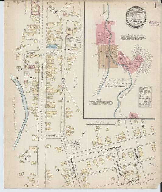 Sanborn Fire Insurance Map from Deadwood, Lawrence County, South Dakota (1885), Sheet #0001 - Complete Map Set gallery image, historic Sanborn map, vintage wall art, South Dakota South Dakota