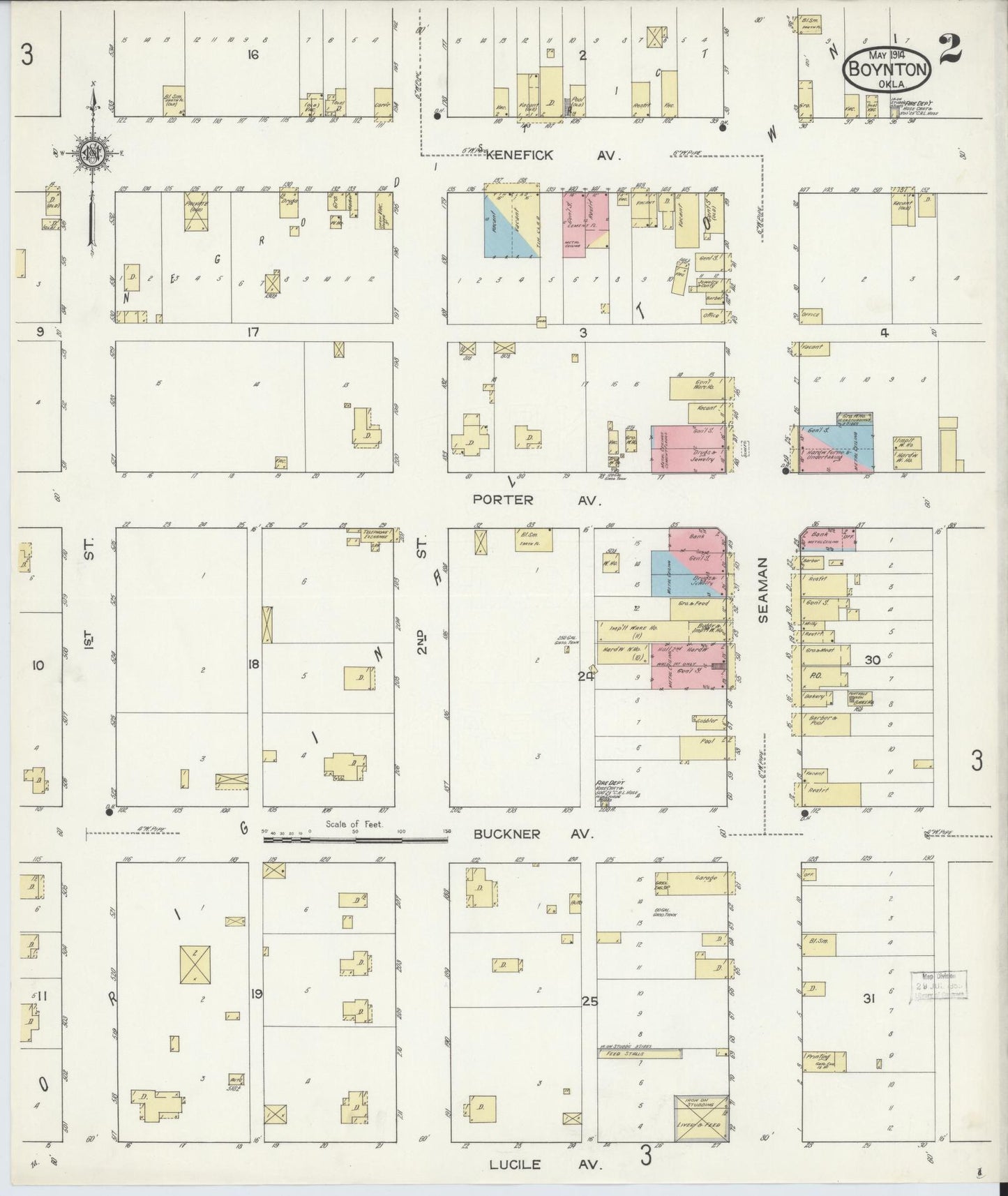 Sanborn Fire Insurance Map from Boynton, Muskogee County, Oklahoma (1914), Sheet #0002 - Complete Map Set gallery image, historic Sanborn map, vintage wall art, Oklahoma Oklahoma