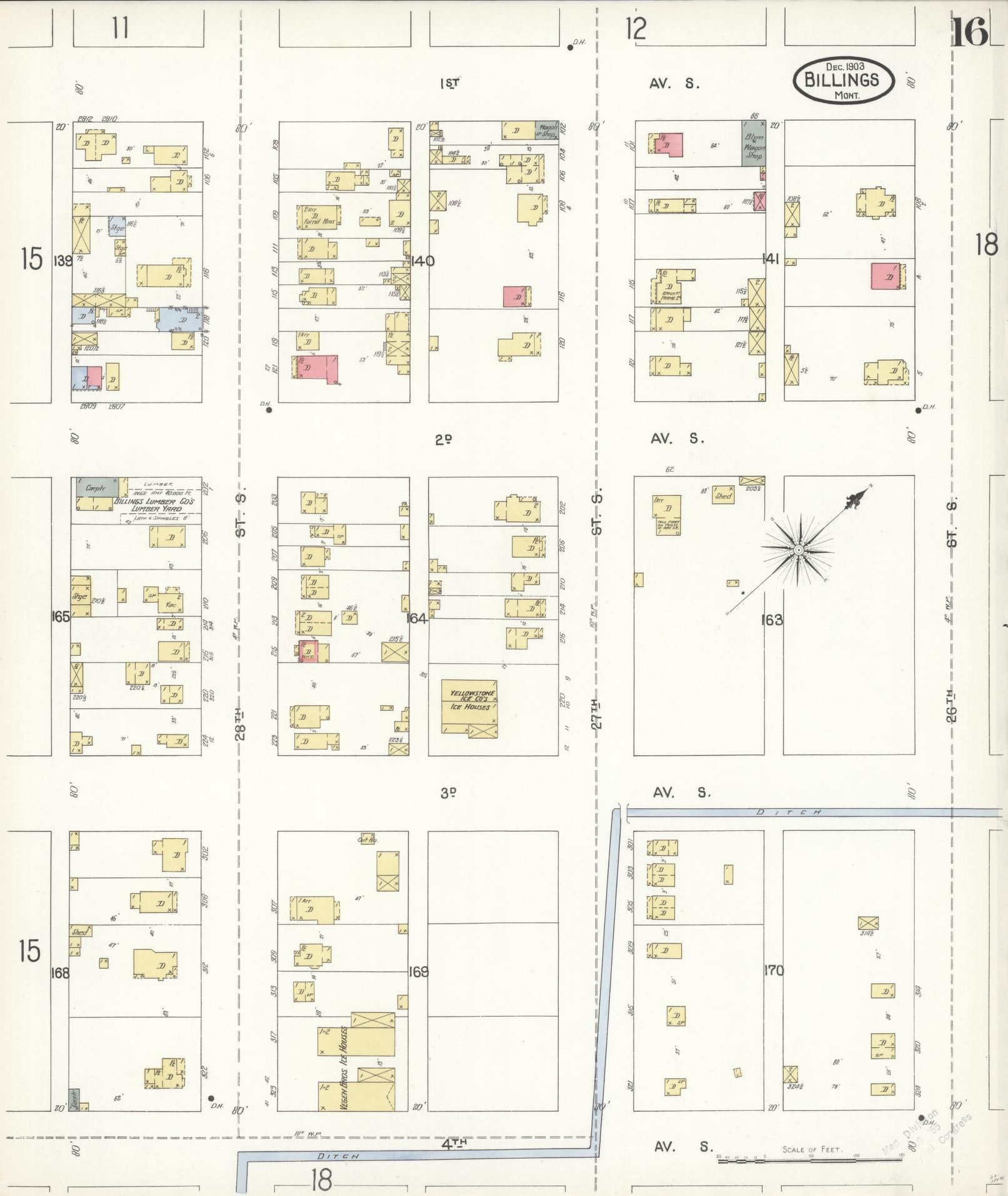 Sanborn Fire Insurance Map from Billings, Yellowstone County, Montana (1903), Sheet #0016 - Complete Map Set gallery image, historic Sanborn map, vintage wall art, Montana Montana