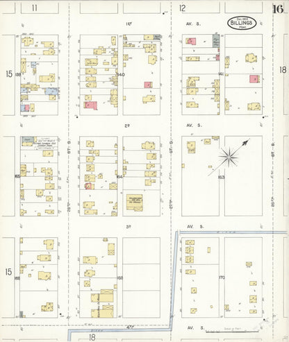 Sanborn Fire Insurance Map from Billings, Yellowstone County, Montana (1903), Sheet #0016 - Complete Map Set gallery image, historic Sanborn map, vintage wall art, Montana Montana