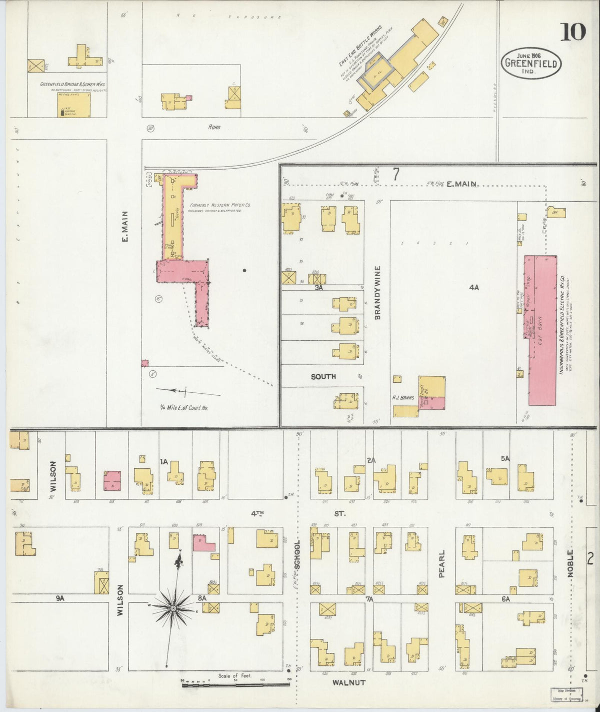 Sanborn Fire Insurance Map from Greenfield, Hancock County, Indiana (1906), Sheet #0010 - Historic Sanborn Fire Insurance Map Print, vintage old map wall art, antique decor, genealogy gift, Indiana Indiana map