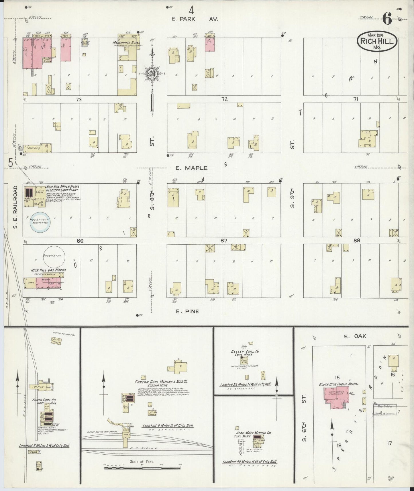 Sanborn Fire Insurance Map from Rich Hill, Bates County, Missouri (1914), Sheet #0006 - Complete Map Set gallery image, historic Sanborn map, vintage wall art, Missouri Missouri