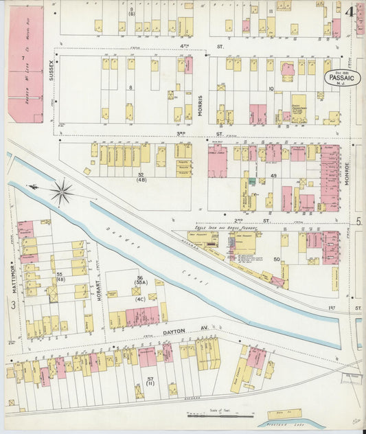 Sanborn Fire Insurance Map from Passaic, Passaic County, New Jersey (1903), Sheet #0004 - Historic Sanborn Fire Insurance Map Print, vintage old map wall art, antique decor, genealogy gift, New Jersey New Jersey map