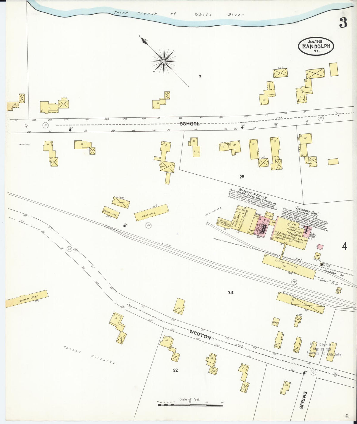 Sanborn Fire Insurance Map from Randolph, Orange County, Vermont (1905), Sheet #0003 - Complete Map Set gallery image, historic Sanborn map, vintage wall art, Vermont Vermont