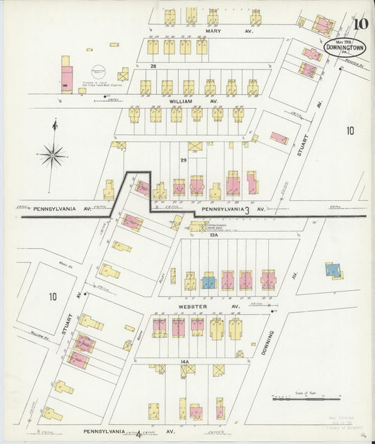 Sanborn Fire Insurance Map from Downingtown, Chester County, Pennsylvania (1909), Sheet #0010 - Historic Sanborn Fire Insurance Map Print, vintage old map wall art, antique decor, genealogy gift, Pennsylvania Pennsylvania map