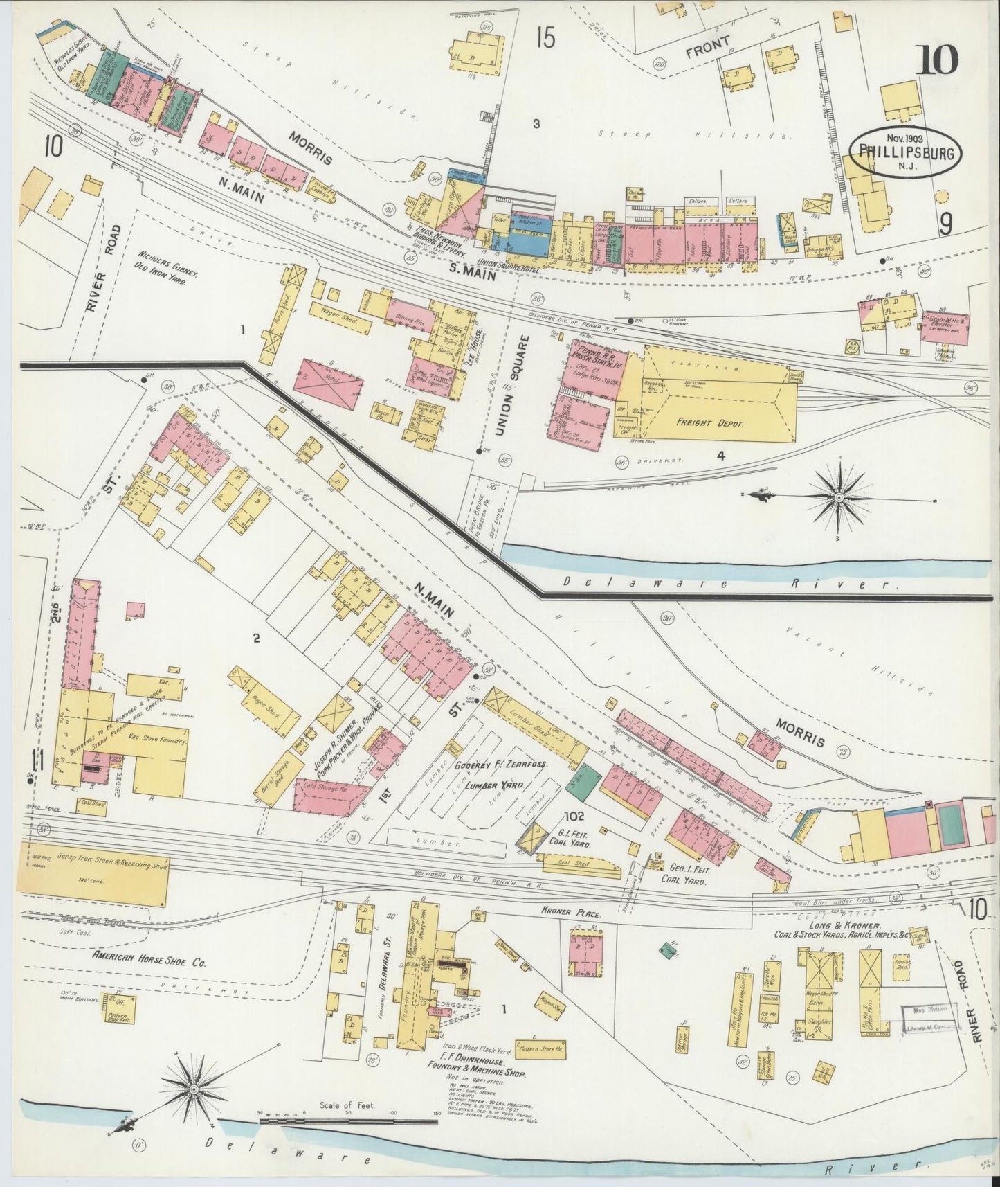 Sanborn Fire Insurance Map from Phillipsburg, Warren County, New Jersey (1903), Sheet #0010 - Historic Sanborn Fire Insurance Map Print, vintage old map wall art, antique decor, genealogy gift, New Jersey New Jersey map