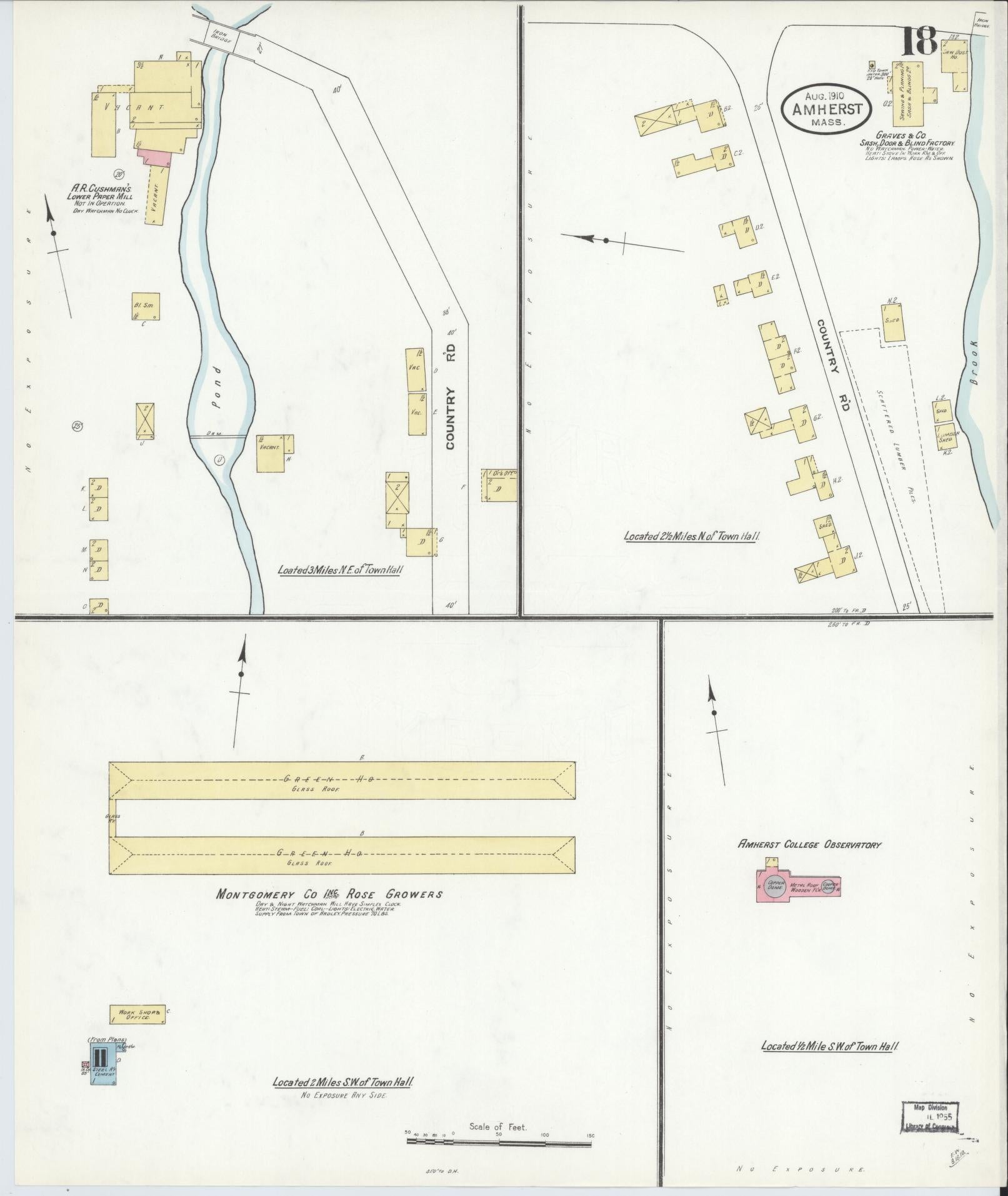 Sanborn Fire Insurance Map from Amherst, Hampshire County, Massachusetts (1910), Sheet #0018 - Historic Sanborn Fire Insurance Map Print, vintage old map wall art, antique decor, genealogy gift, Massachusetts Massachusetts map