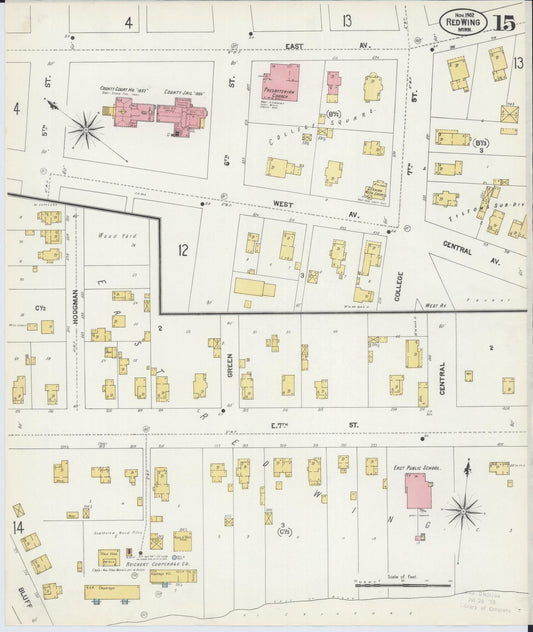 Sanborn Fire Insurance Map from Red Wing, Goodhue County, Minnesota (1902), Sheet #0015 - Historic Sanborn Fire Insurance Map Print, vintage old map wall art, antique decor, genealogy gift, Minnesota Minnesota map