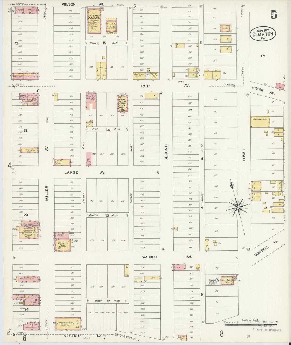 Sanborn Fire Insurance Map from Clairton, Allegheny County, Pennsylvania (1907), Sheet #0005 - Complete Map Set gallery image, historic Sanborn map, vintage wall art, Pennsylvania Pennsylvania