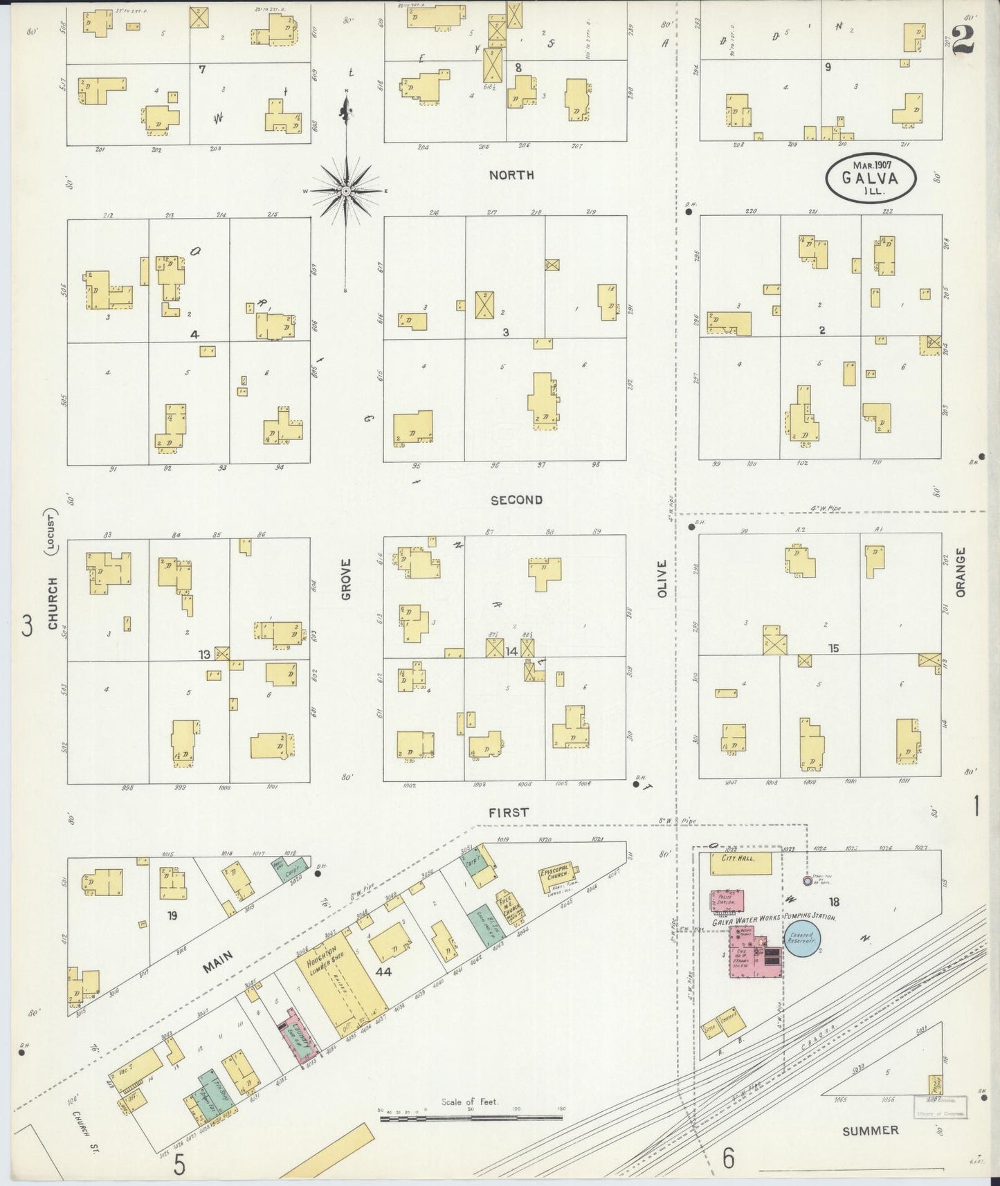Sanborn Fire Insurance Map from Galva, Henry County, Illinois (1907), Sheet #0002 - Complete Map Set gallery image, historic Sanborn map, vintage wall art, Illinois Illinois