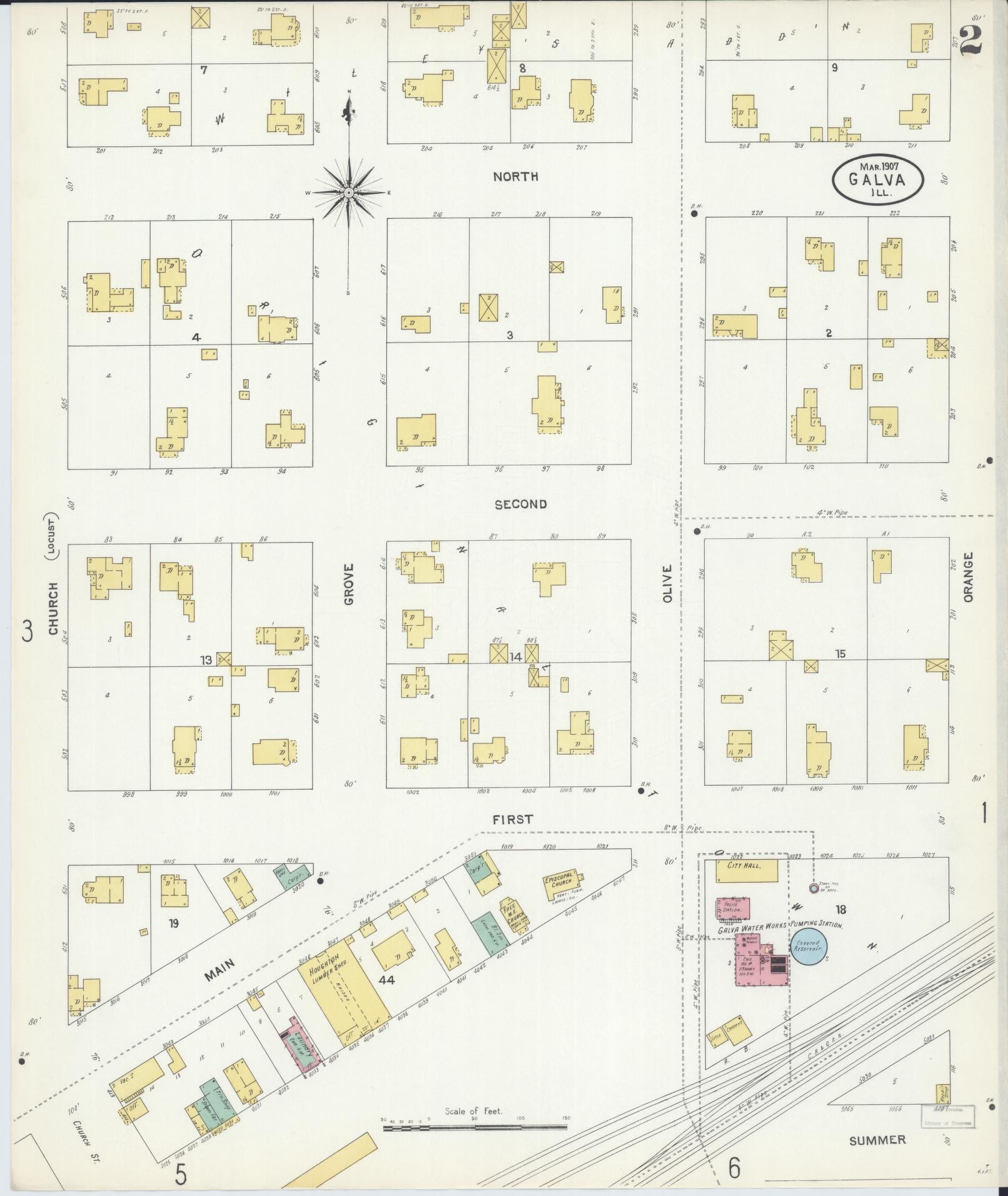 Sanborn Fire Insurance Map from Galva, Henry County, Illinois (1907), Sheet #0002 - Complete Map Set gallery image, historic Sanborn map, vintage wall art, Illinois Illinois