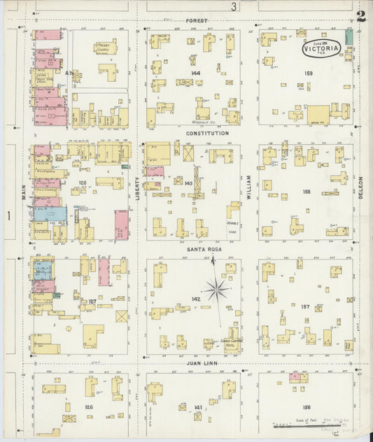 Sanborn Fire Insurance Map from Victoria, Victoria County, Texas (1896), Sheet #0002 - Historic Sanborn Fire Insurance Map Print, vintage old map wall art, antique decor, genealogy gift, Texas Texas map