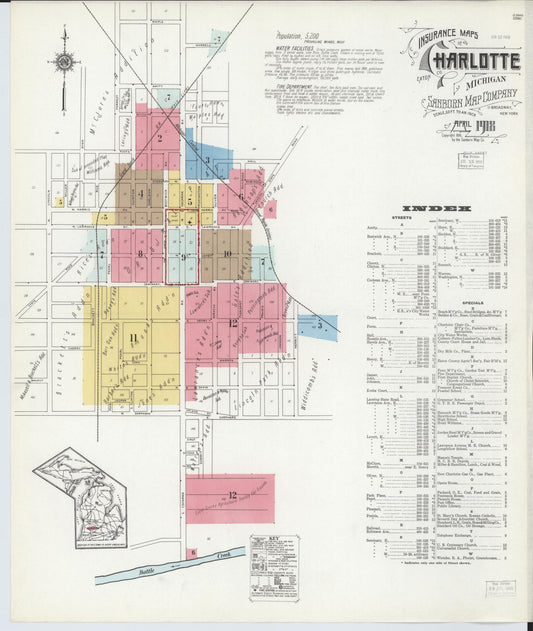 Sanborn Fire Insurance Map from Charlotte, Eaton County, Michigan (1918), Sheet #0001 - Complete Map Set gallery image, historic Sanborn map, vintage wall art, Michigan Michigan