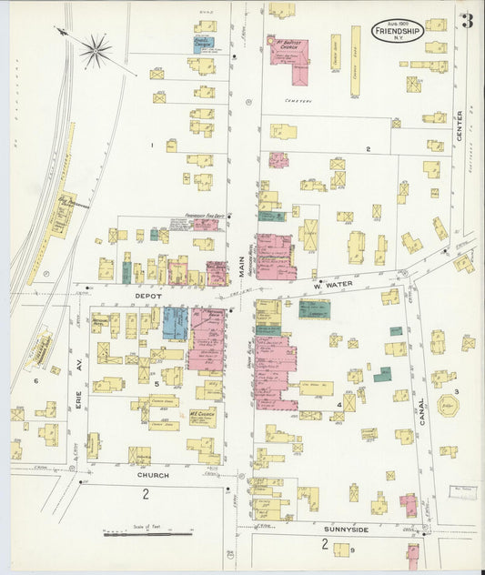 Sanborn Fire Insurance Map from Friendship, Allegany County, New York (1909), Sheet #0003 - Historic Sanborn Fire Insurance Map Print, vintage old map wall art, antique decor, genealogy gift, New York New York map