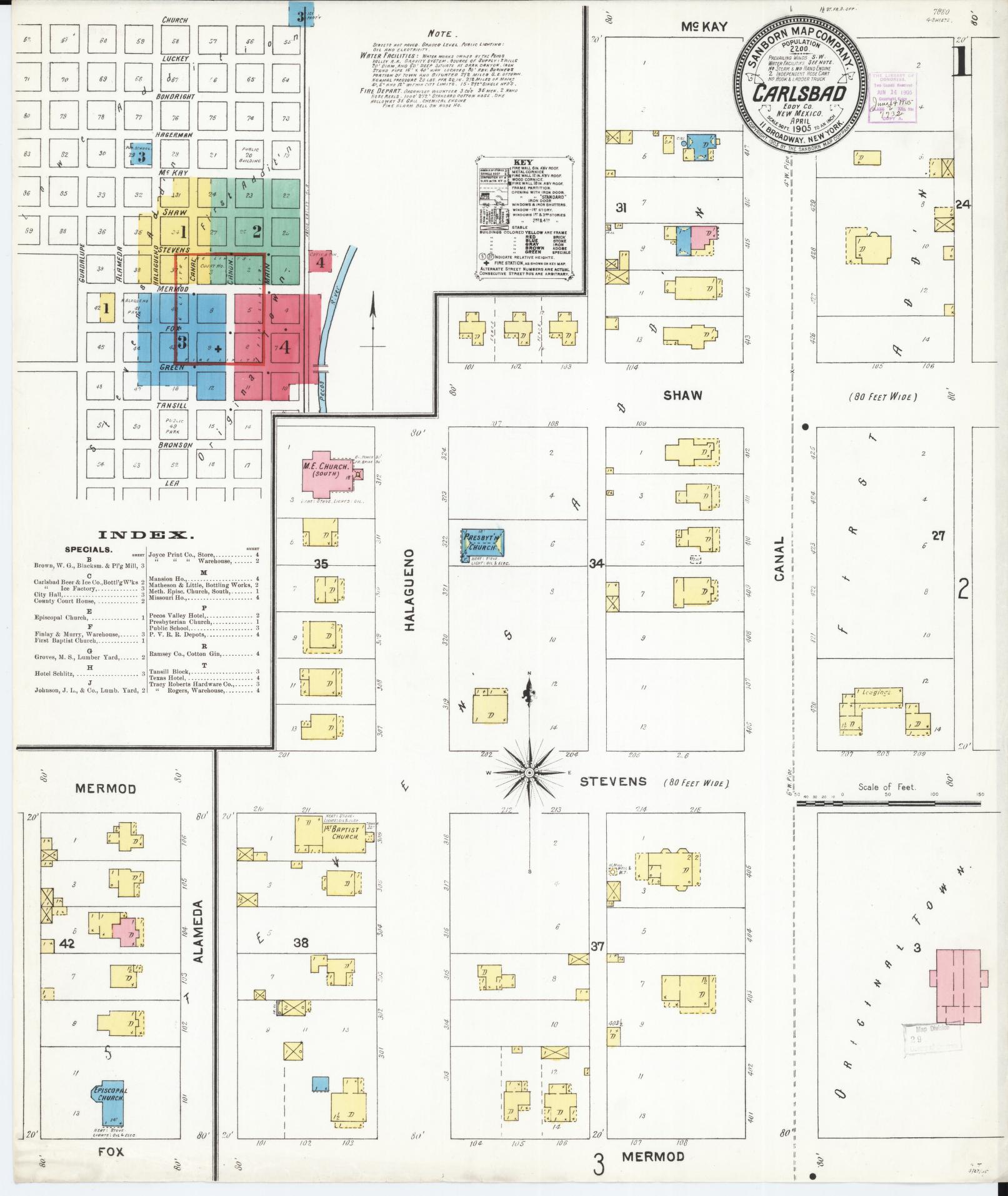 Sanborn Fire Insurance Map from Carlsbad, Eddy County, New Mexico. (1905) – Historic Sanborn Fire Insurance Map Print