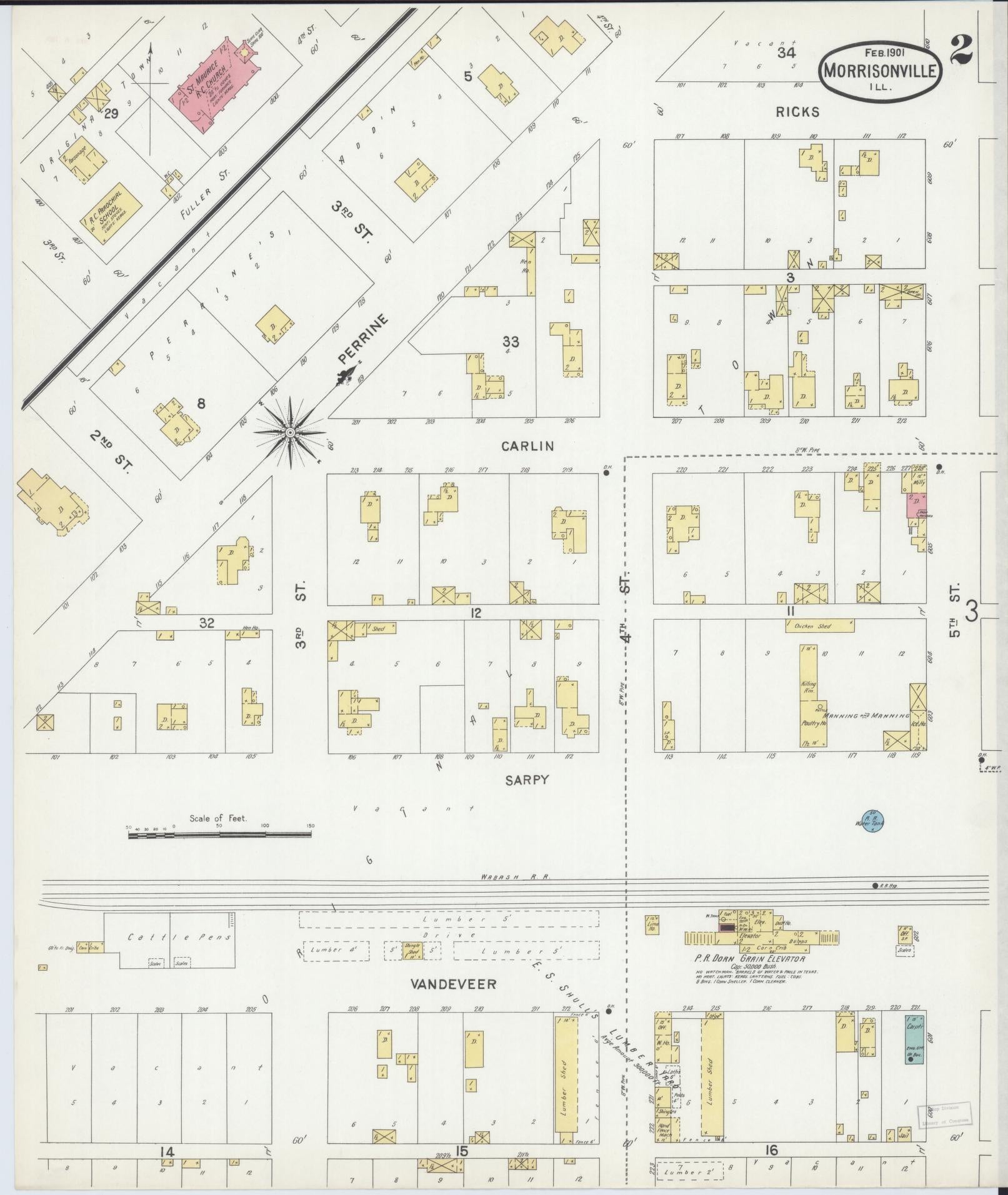 Sanborn Fire Insurance Map from Morrisonville, Christian County, Illinois (1901), Sheet #0002 - Complete Map Set gallery image, historic Sanborn map, vintage wall art, Illinois Illinois