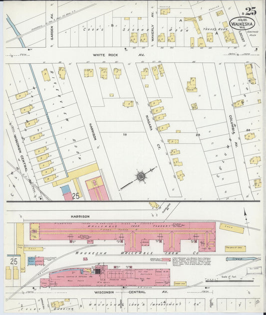 Sanborn Fire Insurance Map from Waukesha, Waukesha County, Wisconsin (1911), Sheet #0025 - Historic Sanborn Fire Insurance Map Print, vintage old map wall art, antique decor, genealogy gift, Wisconsin Wisconsin map