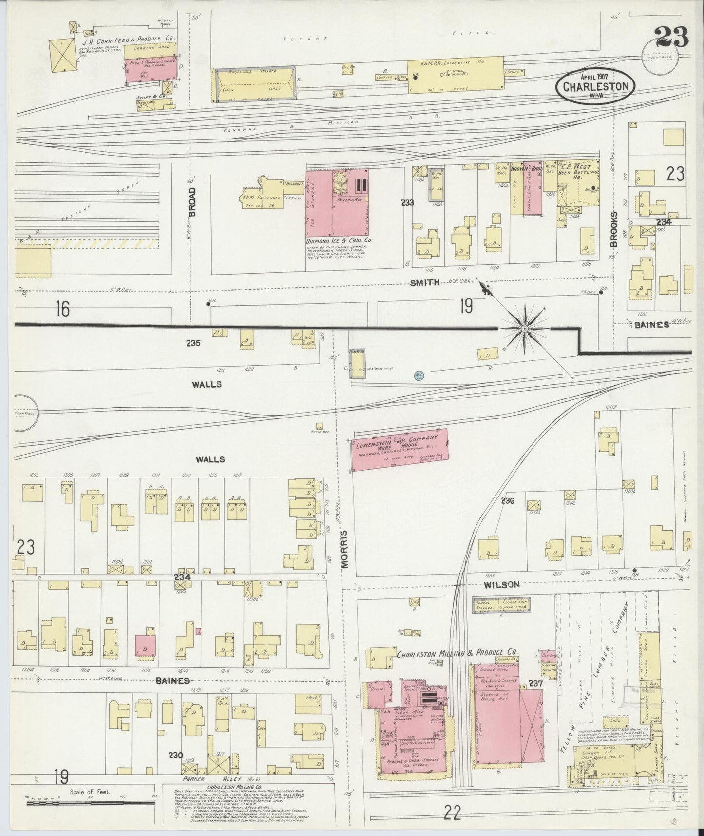 Sanborn Fire Insurance Map from Charleston, Kanawha County, West Virginia (1907), Sheet #0023 - Complete Map Set gallery image, historic Sanborn map, vintage wall art, West Virginia West Virginia