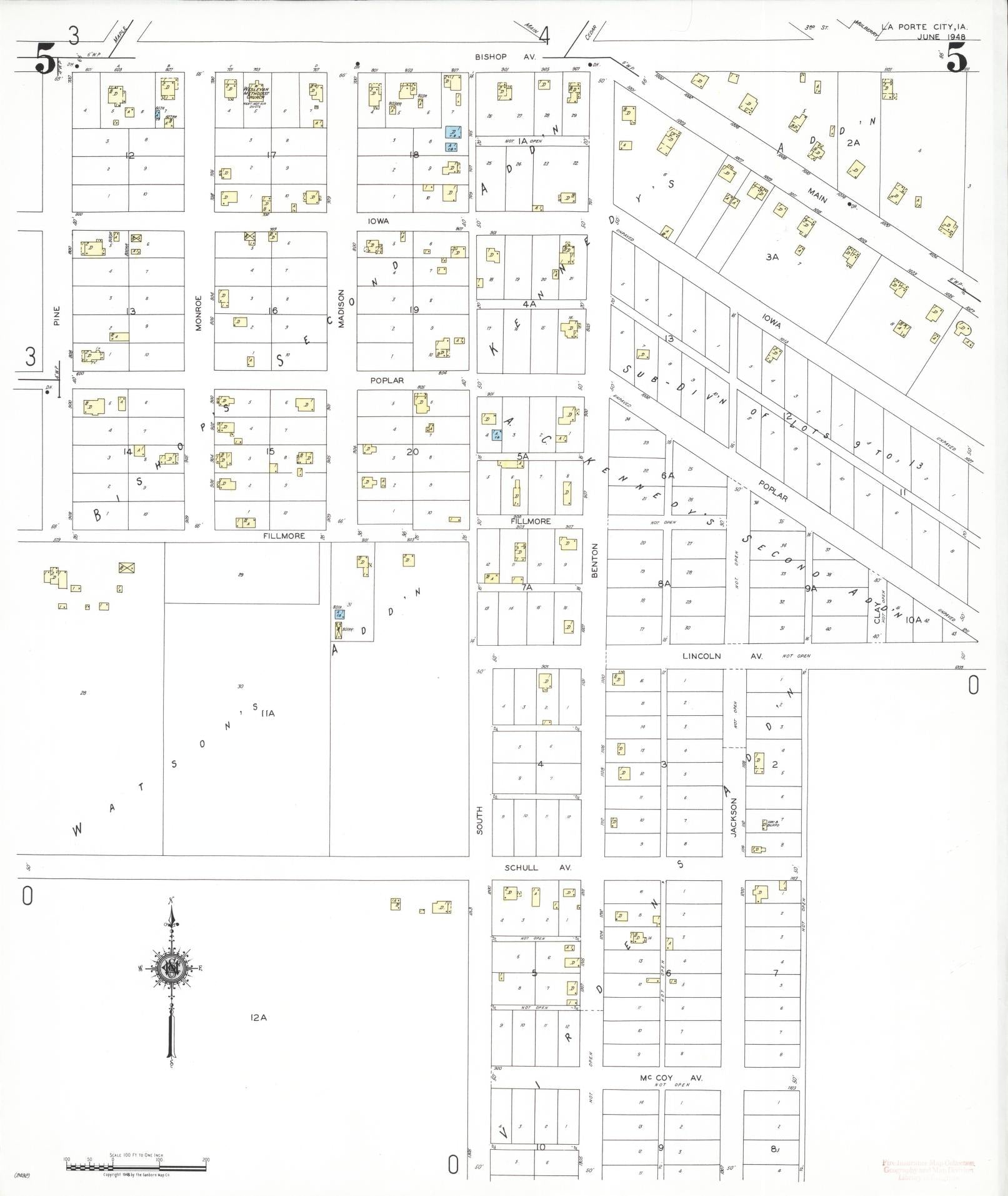 Sanborn Fire Insurance Map from La Porte City, Black Hawk County, Iowa (1948), Sheet #0005 - Historic Sanborn Fire Insurance Map Print, vintage old map wall art