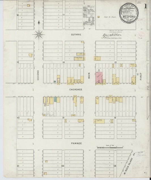 Sanborn Fire Insurance Map from Medford, Grant County, Oklahoma (1894), Sheet #0001 - Historic Sanborn Fire Insurance Map Print, vintage old map wall art, antique decor, genealogy gift, Oklahoma Oklahoma map