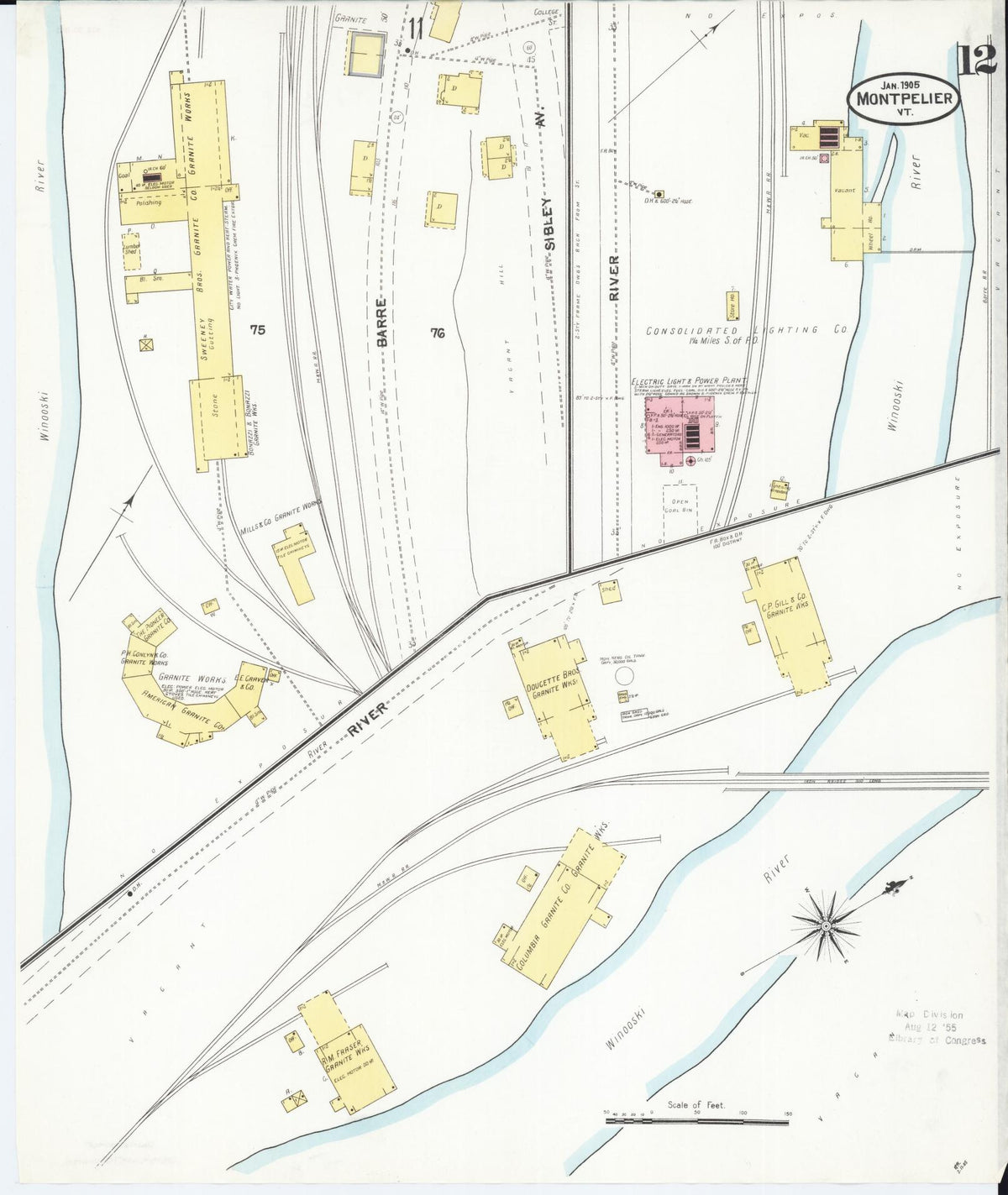 Sanborn Fire Insurance Map from Montpelier, Washington County, Vermont (1905), Sheet #0012 - Complete Map Set gallery image, historic Sanborn map, vintage wall art, Vermont Vermont