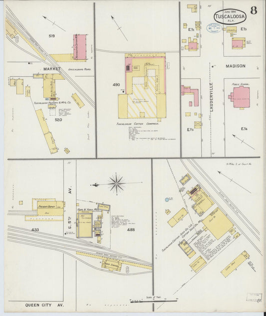 Sanborn Fire Insurance Map from Tuscaloosa, Tuscaloosa County, Alabama (1894), Sheet #0008 - Historic Sanborn Fire Insurance Map Print, vintage old map wall art, antique decor, genealogy gift, Alabama Alabama map