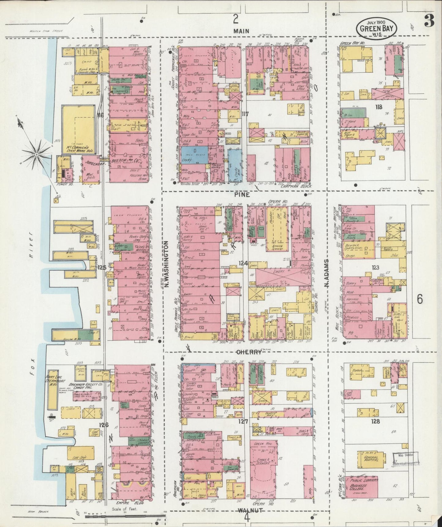 Sanborn Fire Insurance Map from Green Bay, Brown County, Wisconsin (1900), Sheet #0003 - Complete Map Set gallery image, historic Sanborn map, vintage wall art, Wisconsin Wisconsin