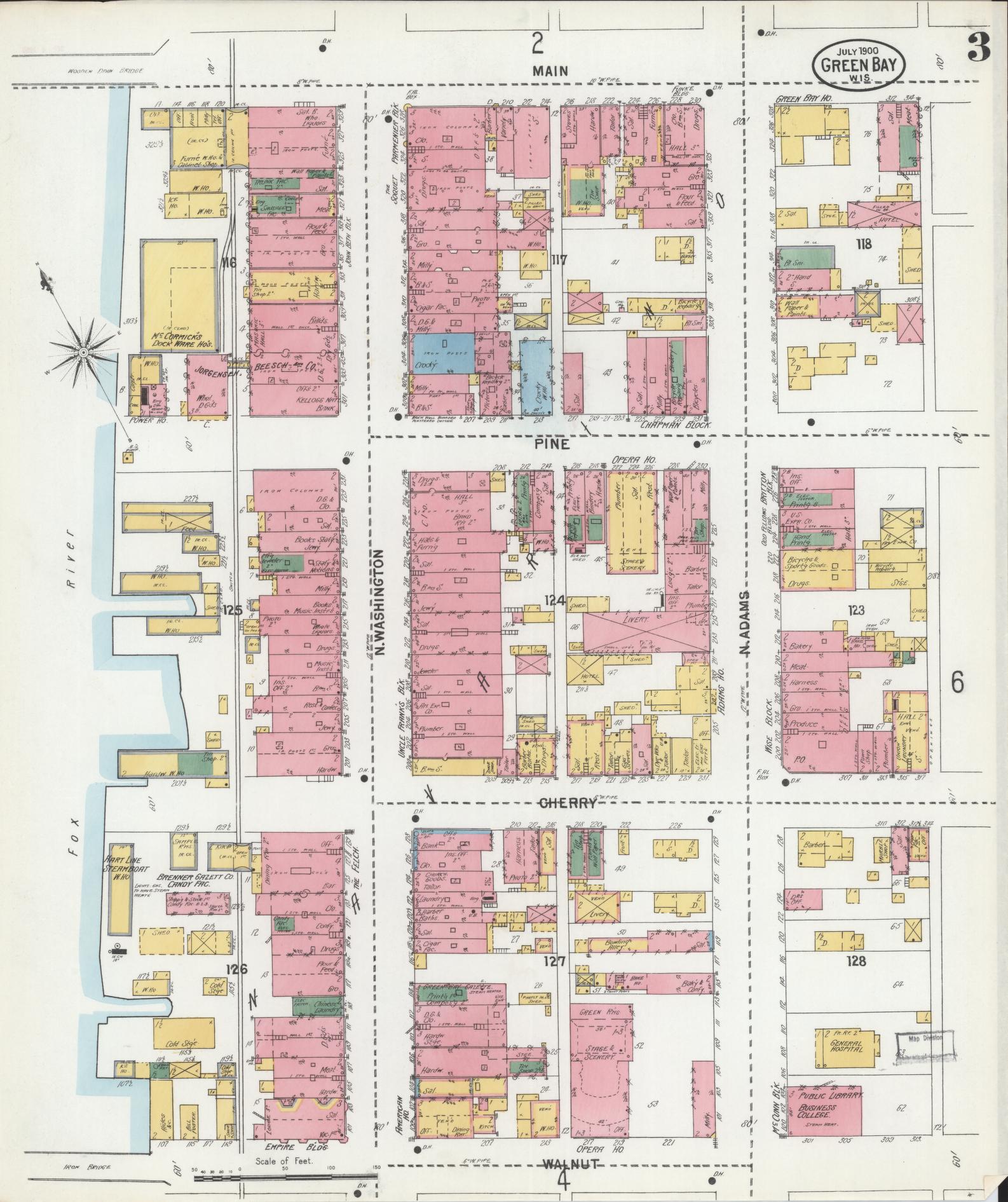 Sanborn Fire Insurance Map from Green Bay, Brown County, Wisconsin (1900), Sheet #0003 - Complete Map Set gallery image, historic Sanborn map, vintage wall art, Wisconsin Wisconsin