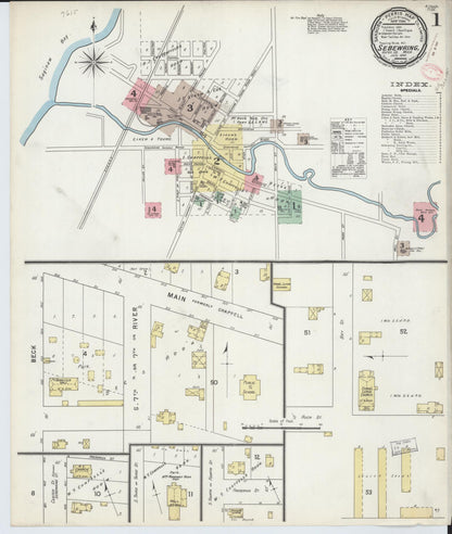 Sanborn Fire Insurance Map from Sebewaing, Huron County, Michigan (1895), Sheet #0001 - Historic Sanborn Fire Insurance Map Print, vintage old map wall art, antique decor, genealogy gift, Michigan Michigan map