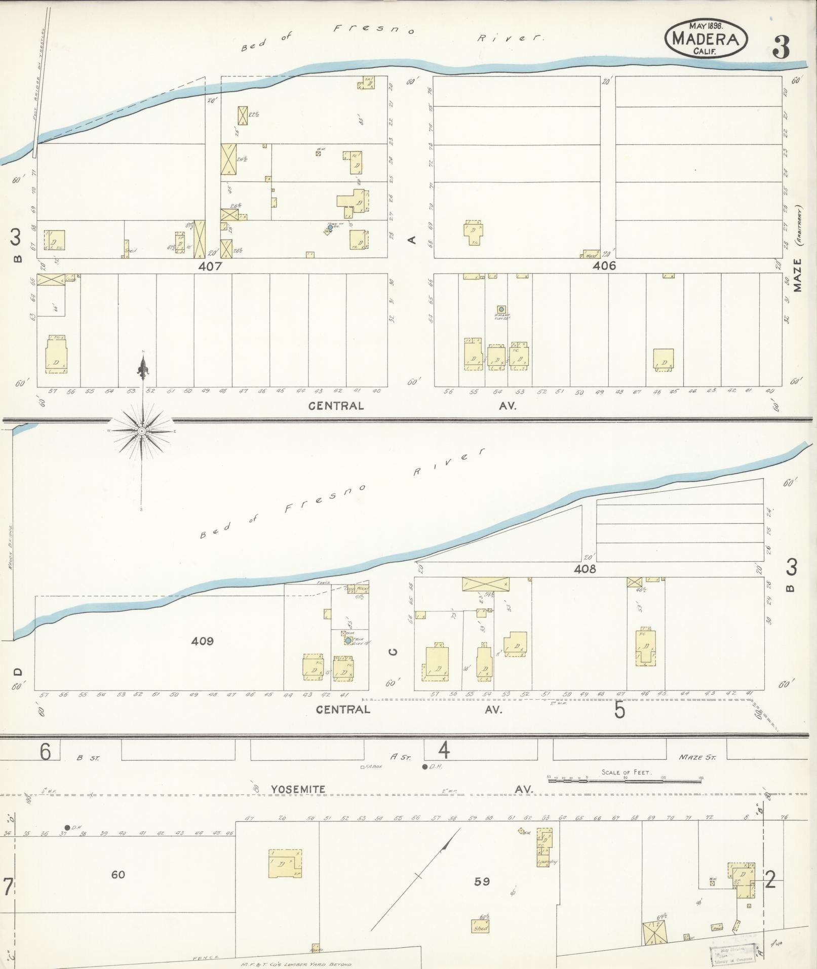 Sanborn Fire Insurance Map from Madera, Madera County, California (1898), Sheet #0003 - Historic Sanborn Fire Insurance Map Print, vintage old map wall art, antique decor, genealogy gift, California California map