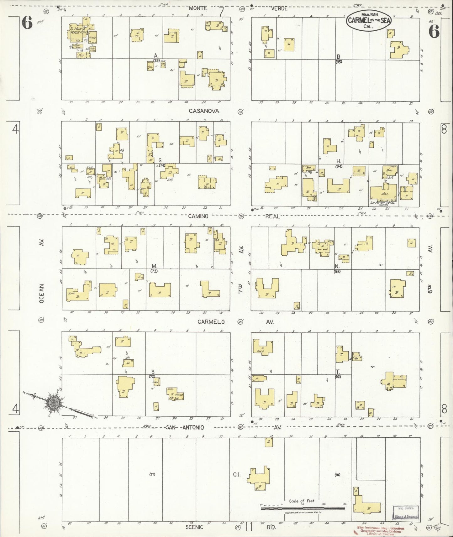 Sanborn Fire Insurance Map from Carmel By The Sea, Monterey County, California (1924), Sheet #0006 - Complete Map Set gallery image, historic Sanborn map, vintage wall art, California California