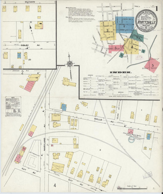 Sanborn Fire Insurance Map from Hyattsville, Prince Georges County, Maryland (1911), Sheet #0001 - Historic Sanborn Fire Insurance Map Print, vintage old map wall art, antique decor, genealogy gift, Maryland Maryland map