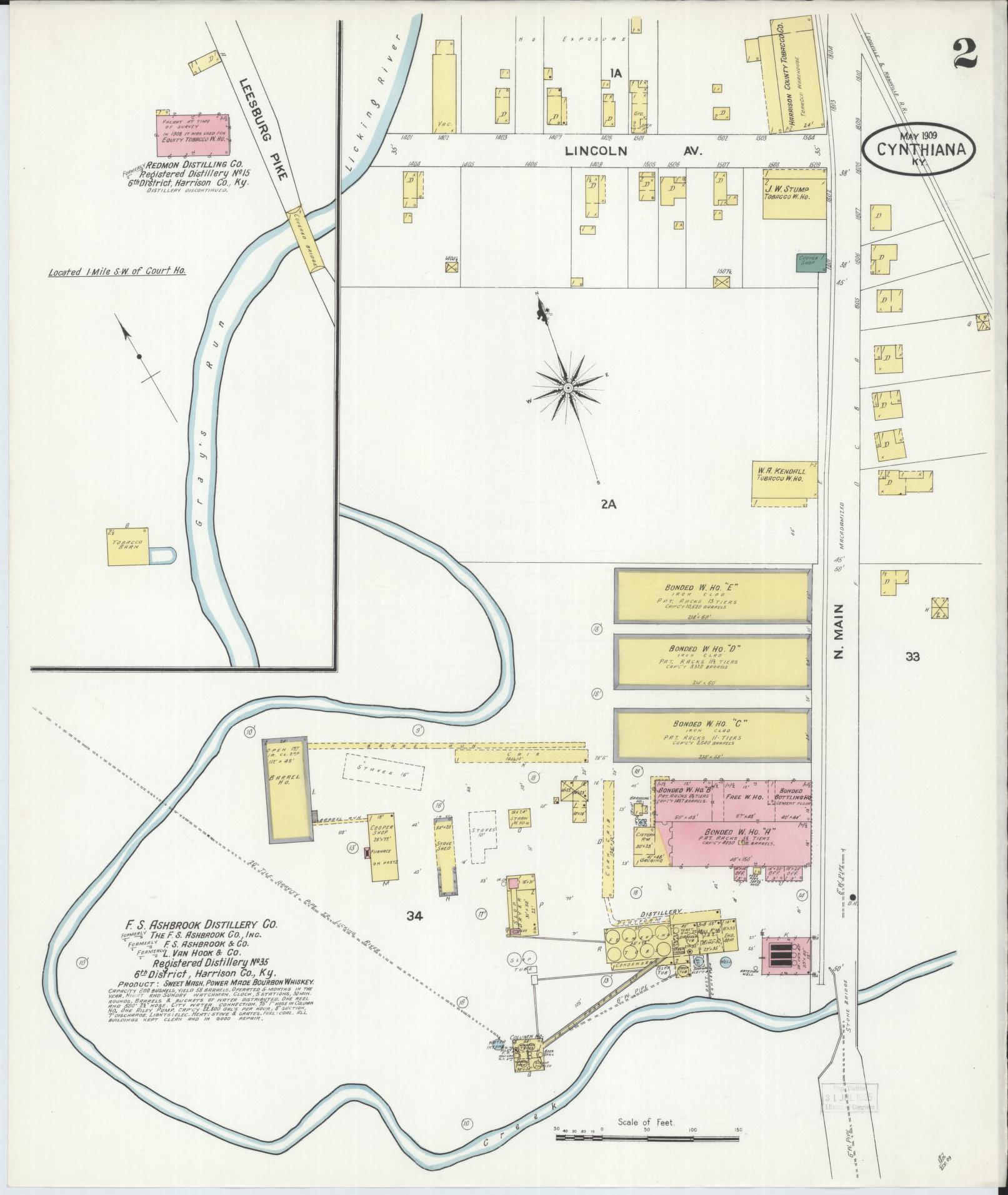 Sanborn Fire Insurance Map from Cynthiana, Harrison County, Kentucky (1909), Sheet #0002 - Complete Map Set gallery image, historic Sanborn map, vintage wall art, Kentucky Kentucky