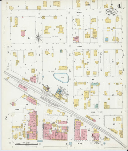 Sanborn Fire Insurance Map from Rolla, Phelps County, Missouri (1905), Sheet #0004 - Historic Sanborn Fire Insurance Map Print, vintage old map wall art, antique decor, genealogy gift, Missouri Missouri map