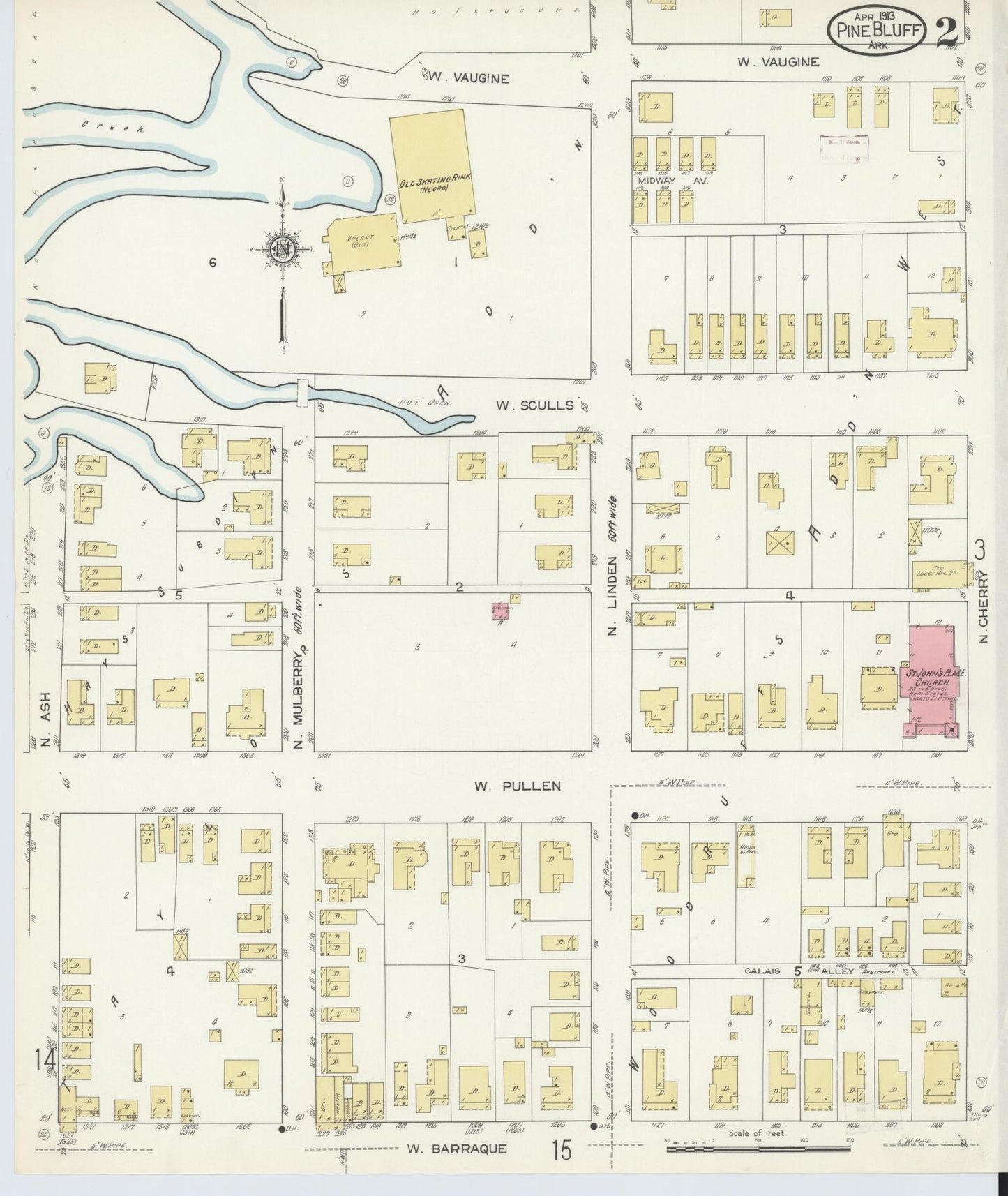 Sanborn Fire Insurance Map from Pine Bluff, Jefferson County, Arkansas (1913), Sheet #0002 - Historic Sanborn Fire Insurance Map Print, vintage old map wall art, antique decor, genealogy gift, Arkansas Arkansas map