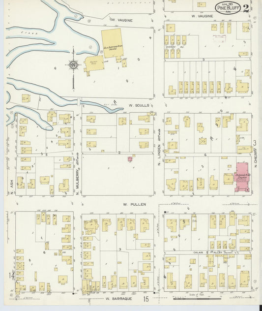 Sanborn Fire Insurance Map from Pine Bluff, Jefferson County, Arkansas (1913), Sheet #0002 - Historic Sanborn Fire Insurance Map Print, vintage old map wall art, antique decor, genealogy gift, Arkansas Arkansas map