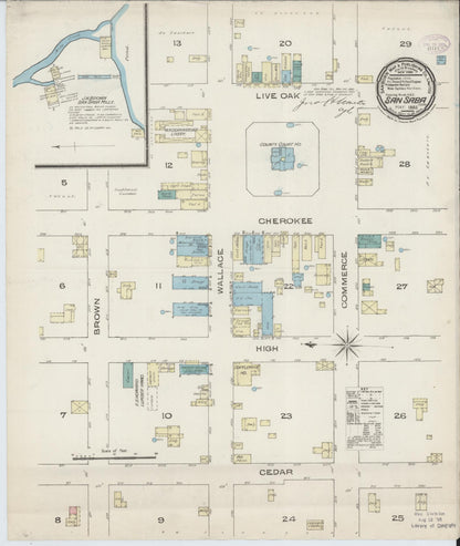 Sanborn Fire Insurance Map from San Saba, San Saba County, Texas (1885), Sheet #0001 - Historic Sanborn Fire Insurance Map Print, vintage old map wall art, antique decor, genealogy gift, Texas Texas map