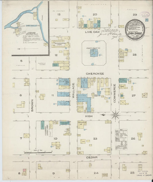 Sanborn Fire Insurance Map from San Saba, San Saba County, Texas (1885), Sheet #0001 - Historic Sanborn Fire Insurance Map Print, vintage old map wall art, antique decor, genealogy gift, Texas Texas map