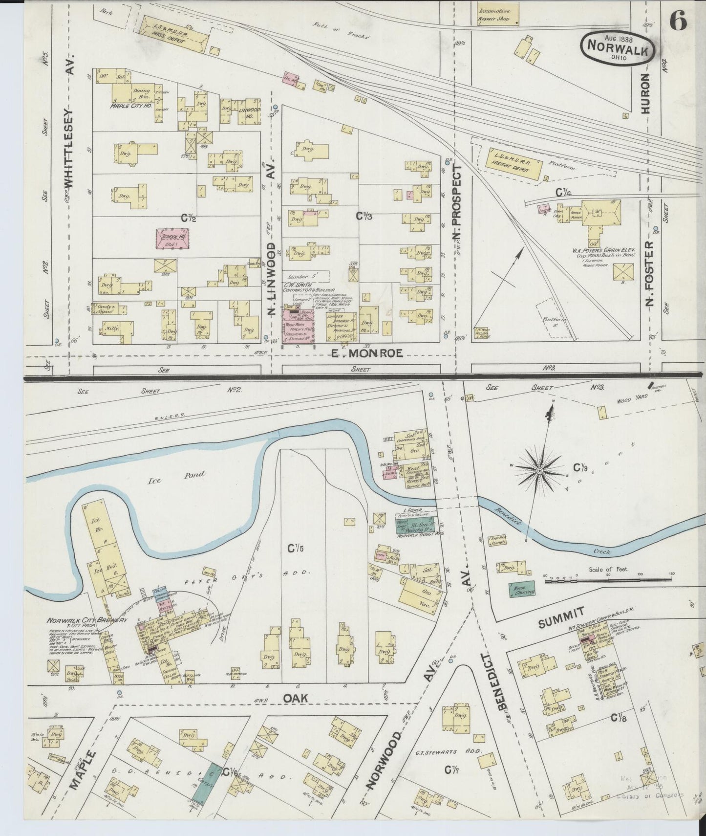 Sanborn Fire Insurance Map from Norwalk, Huron County, Ohio (1888), Sheet #0006 - Historic Sanborn Fire Insurance Map Print, vintage old map wall art, antique decor, genealogy gift, Ohio Ohio map