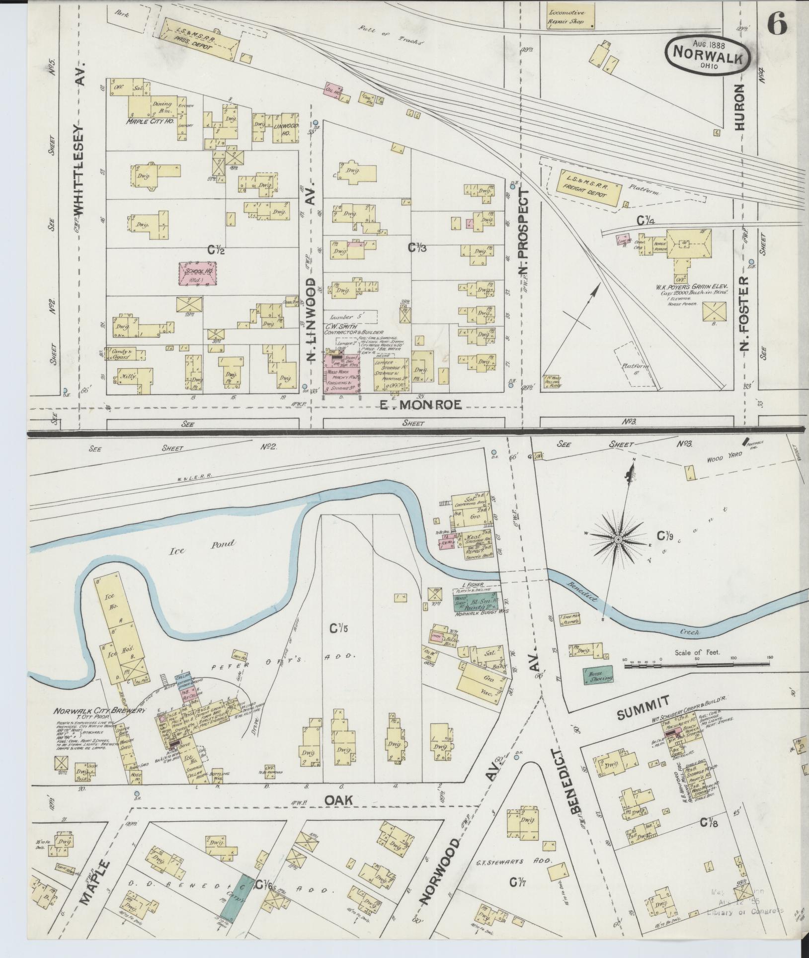 Sanborn Fire Insurance Map from Norwalk, Huron County, Ohio (1888), Sheet #0006 - Historic Sanborn Fire Insurance Map Print, vintage old map wall art, antique decor, genealogy gift, Ohio Ohio map