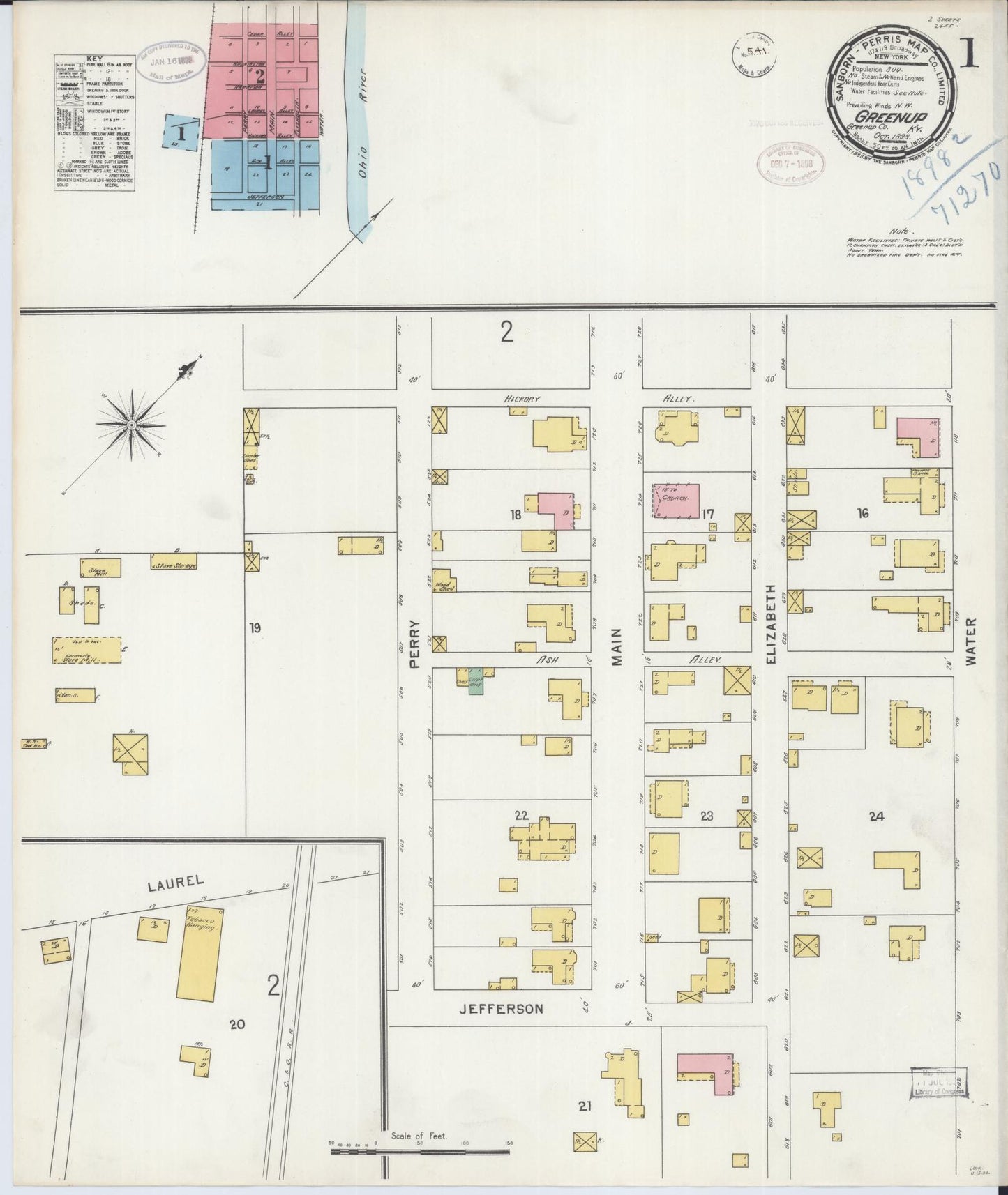 Sanborn Fire Insurance Map from Greenup, Greenup County, Kentucky (1898), Sheet #0001 - Complete Map Set gallery image, historic Sanborn map, vintage wall art, Kentucky Kentucky
