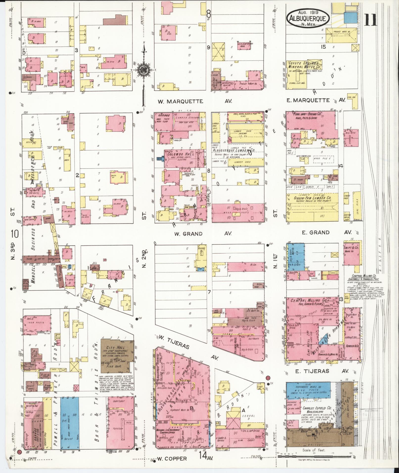 Sanborn Fire Insurance Map from Albuquerque, Bernalillo County, New Mexico (1919), Sheet #0011 - Complete Map Set gallery image, historic Sanborn map, vintage wall art, New Mexico New Mexico