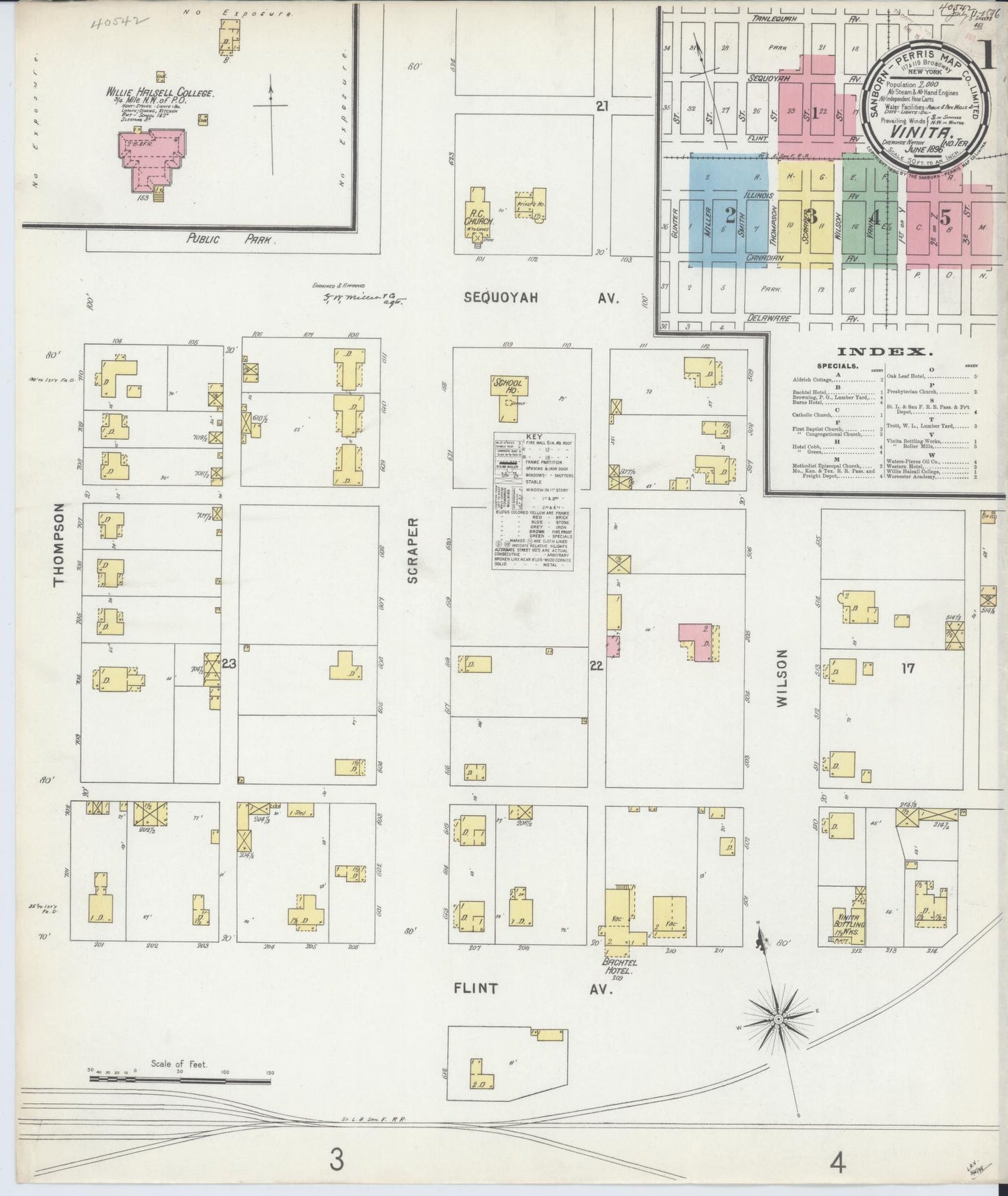 Sanborn Fire Insurance Map from Vinita, Craig County, Oklahoma (1896), Sheet #0001 - Historic Sanborn Fire Insurance Map Print, vintage old map wall art, antique decor, genealogy gift, Oklahoma Oklahoma map